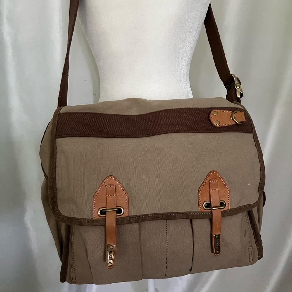 Hugo Boss Canvas Messenger Bag With Leather Trim